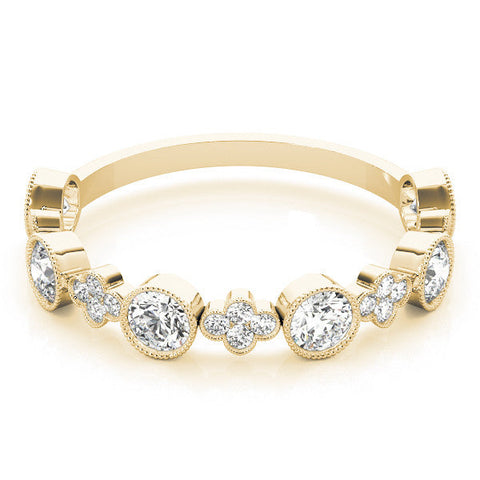 Yellow gold Milgrain Bezel Set Round Diamond Cluster Eternity Band