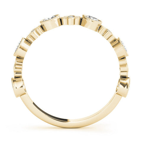 Yellow gold Milgrain Bezel Set Round Diamond Cluster Eternity Band