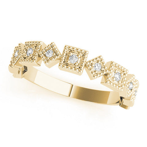 Yellow gold Milgrain Square Diamond Eternity Band with Bezel Setting