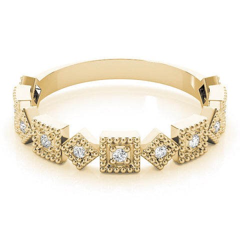 Yellow gold Milgrain Square Diamond Eternity Band with Bezel Setting