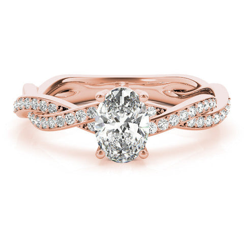 Rose gold Oval Solitaire Twisted Pave Diamond Ring with Four-Prong Setting