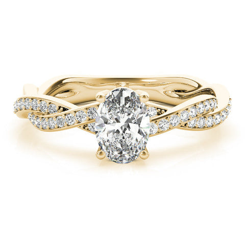 Yellow gold Oval Solitaire Twisted Pave Diamond Ring with Four-Prong Setting