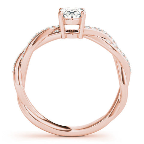 Rose gold Oval Solitaire Twisted Pave Diamond Ring with Four-Prong Setting