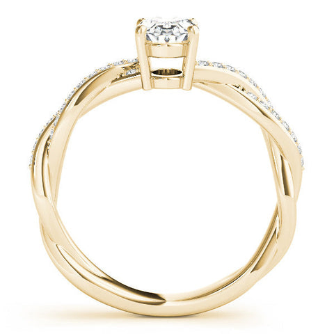 Yellow gold Oval Solitaire Twisted Pave Diamond Ring with Four-Prong Setting