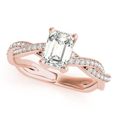 Rose gold Heart Cut Twisted Pavé Band Solitaire Ring with Four-Prong Setting