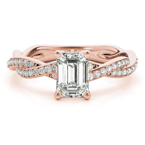 Rose gold Heart Cut Twisted Pavé Band Solitaire Ring with Four-Prong Setting