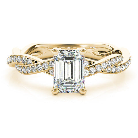 Yellow gold Heart Cut Twisted Pavé Band Solitaire Ring with Four-Prong Setting