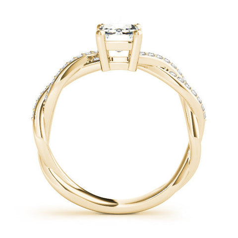 Yellow gold Heart Cut Twisted Pavé Band Solitaire Ring with Four-Prong Setting