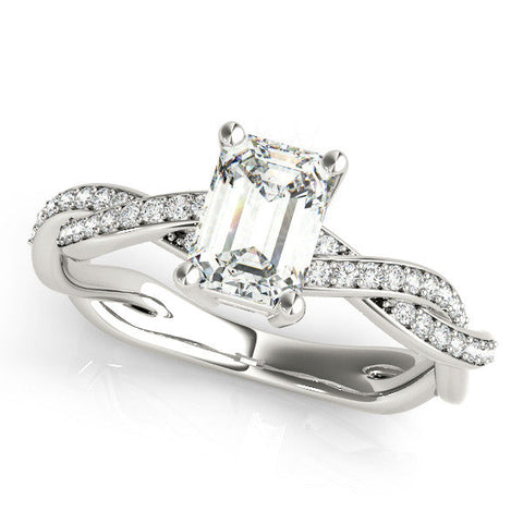 White gold Round Cut Twisted Pavé Band Solitaire Ring with Four-Prong Setting