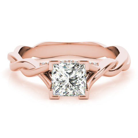 Rose gold Princess Cut Solitaire Twist Band Ring with Channel Prong Setting