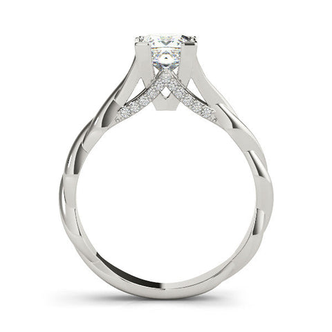 Silver Princess Cut Solitaire Twist Band Ring with Channel Prong Setting