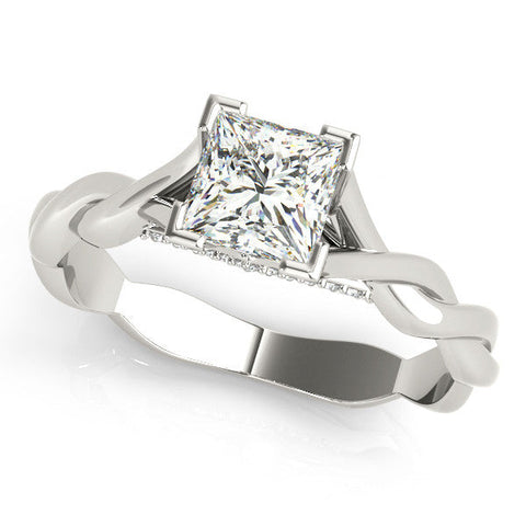 Silver Princess Cut Solitaire Twist Band Ring with Channel Prong Setting