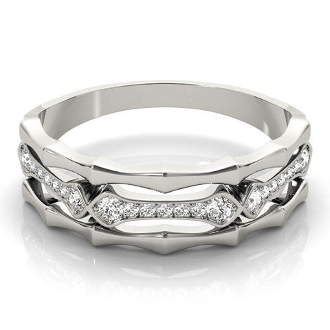 White gold Pavé Round Diamond Eternity Band with Bar Prong Setting