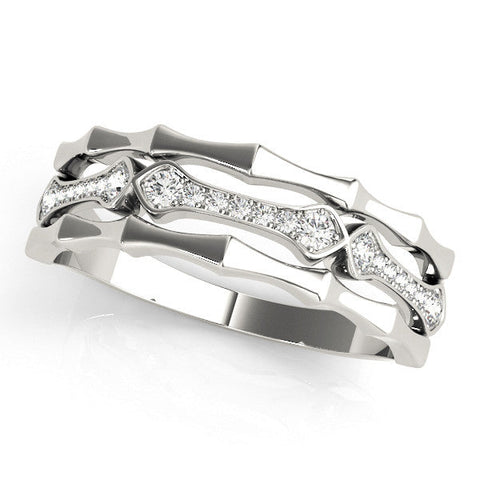White gold Pavé Round Diamond Eternity Band with Bar Prong Setting