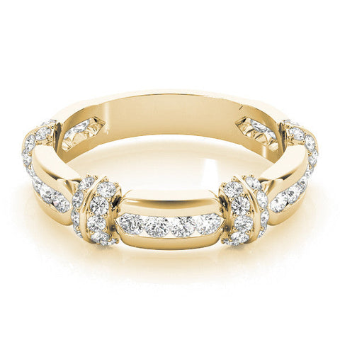 Yellow gold Pavé Round Diamond Link Band with Bezel Setting