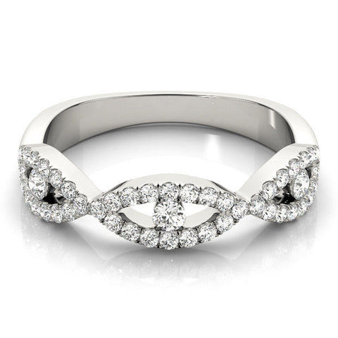 White gold Round Diamond Marquise Halo Twist Band with Pavé Setting