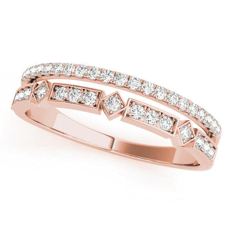 Rose gold Pavé Round Diamond Channel Set Dual Band with Prong Setting