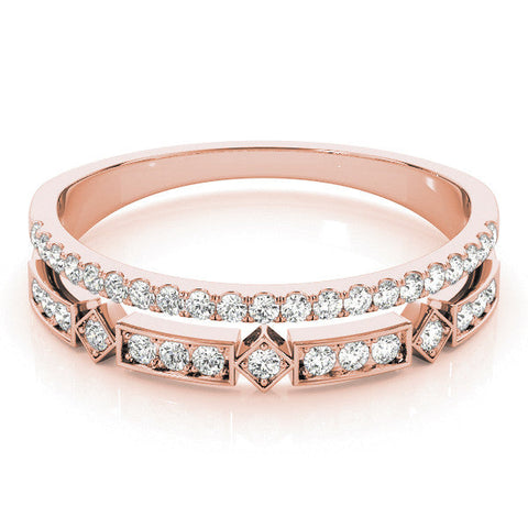 Rose gold Pavé Round Diamond Channel Set Dual Band with Prong Setting