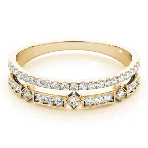 Yellow gold Pavé Round Diamond Channel Set Dual Band with Prong Setting