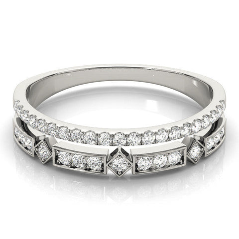 White gold Pavé Round Diamond Channel Set Dual Band with Prong Setting