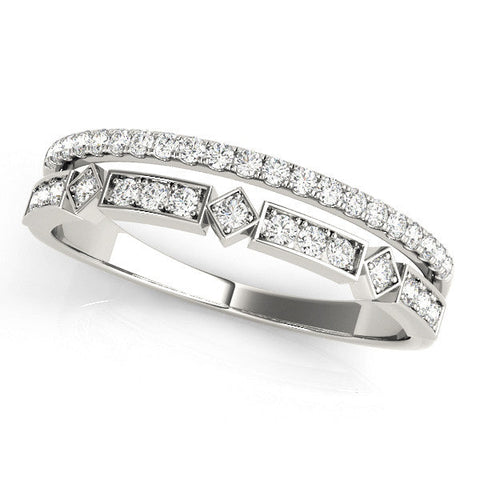 White gold Pavé Round Diamond Channel Set Dual Band with Prong Setting
