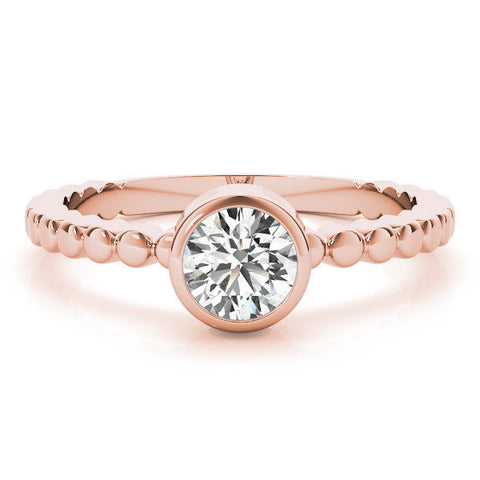 Rose gold Bezel Set Round Solitaire Beaded Band Ring