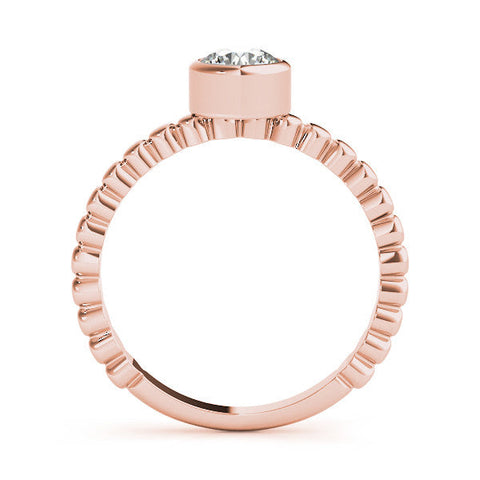 Rose gold Bezel Set Round Solitaire Beaded Band Ring