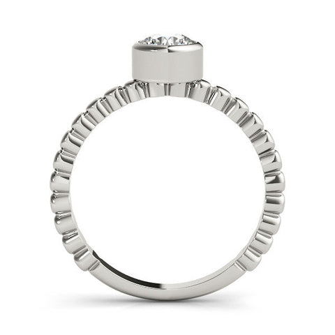 White gold Bezel Set Round Solitaire Beaded Band Ring