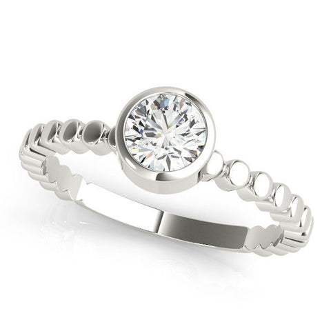 White gold Bezel Set Round Solitaire Beaded Band Ring