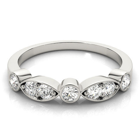 White gold Bezel Set Round Diamond Marquise Band