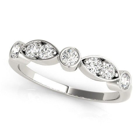 White gold Bezel Set Round Diamond Marquise Band
