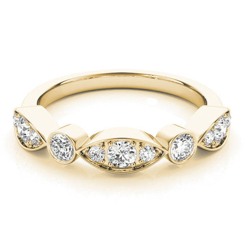 Yellow gold Bezel Set Marquise and Round Diamond Contour Band