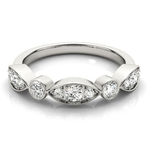Platinum Bezel Set Marquise and Round Diamond Contour Band