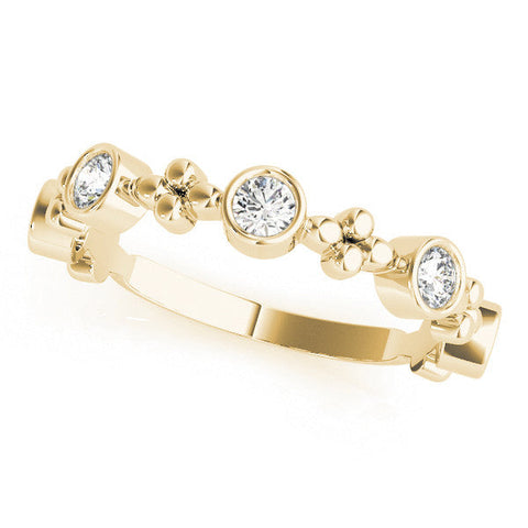 Yellow gold Bezel Set Round Diamond Floral Eternity Band