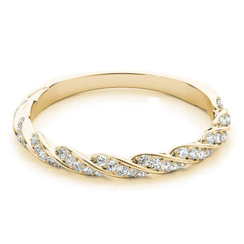 Yellow gold Twisted Pave Round Diamond Eternity Band with Shared Prong Setting