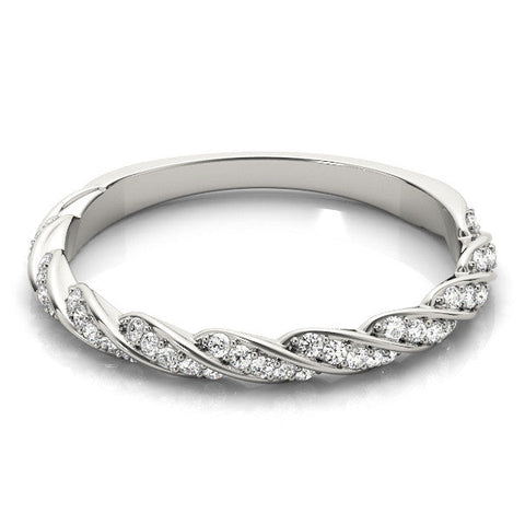White gold Twisted Pave Round Diamond Eternity Band with Shared Prong Setting