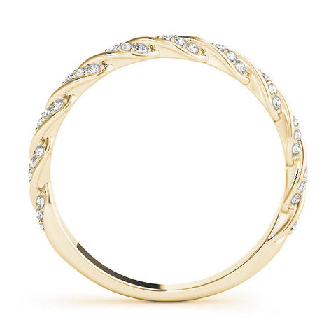 Yellow gold Twisted Pave Round Diamond Eternity Band with Shared Prong Setting
