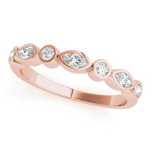 Rose gold Bezel Set Marquise and Round Diamond Stackable Band
