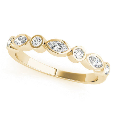 Yellow gold Bezel Set Marquise and Round Diamond Stackable Band