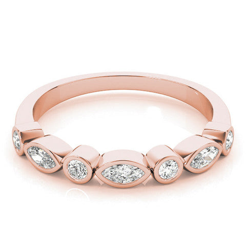 Rose gold Bezel Set Marquise and Round Diamond Stackable Band