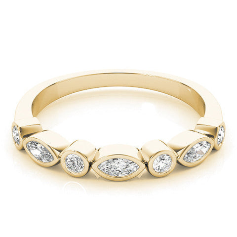 Yellow gold Bezel Set Marquise and Round Diamond Stackable Band