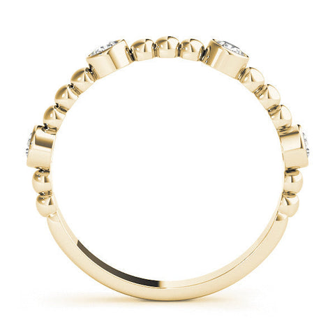 Yellow gold Bezel Set Round Diamond Beaded Band
