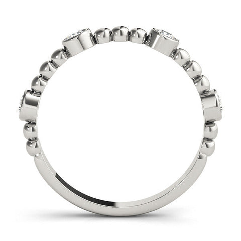 Silver Bezel Set Round Diamond Beaded Band