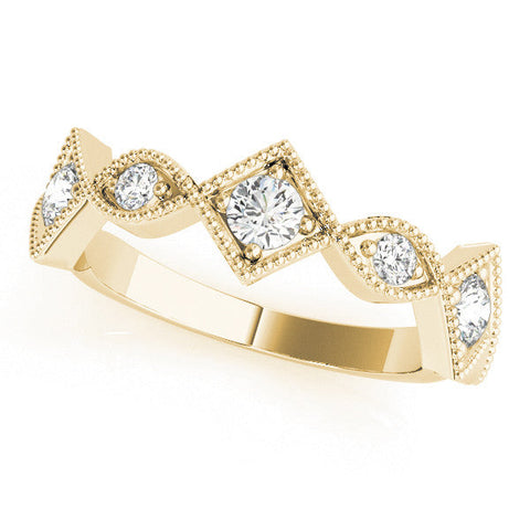 Yellow gold Milgrain Diamond Marquise and Square Band with Bezel Setting