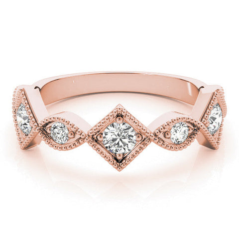 Rose gold Milgrain Diamond Marquise and Square Band with Bezel Setting