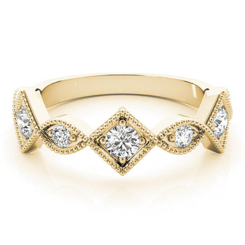 Yellow gold Milgrain Diamond Marquise and Square Band with Bezel Setting