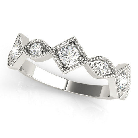 White gold Milgrain Diamond Marquise and Square Band with Bezel Setting