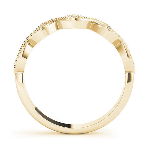 Yellow gold Milgrain Marquise Diamond Band with Round Cut Stones and Bezel Setting