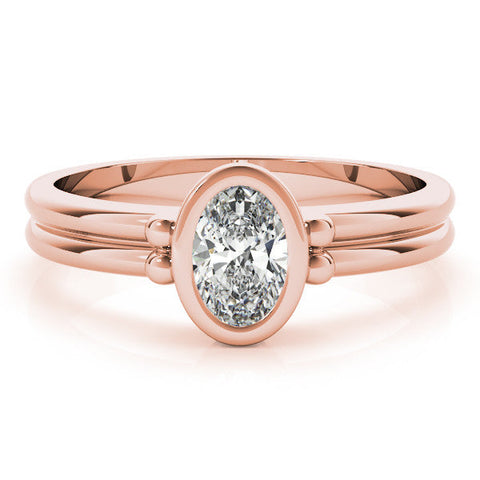 Rose gold Oval Bezel Solitaire Ring with Split Shank Band