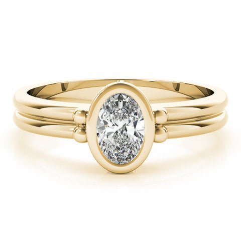 Yellow gold Oval Bezel Solitaire Ring with Split Shank Band